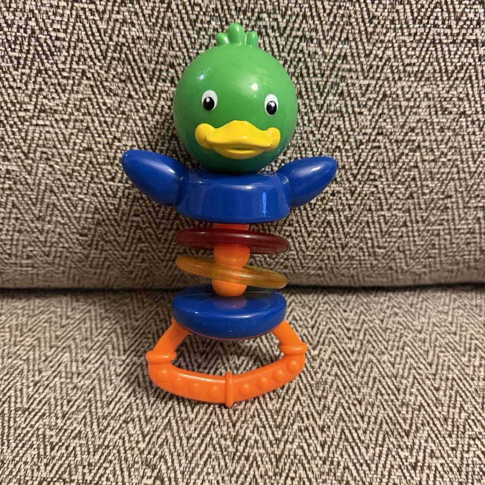 Vintage Baby Einstein Kids II Duck Rattle Teether Activity Toy Green Blue Y2K